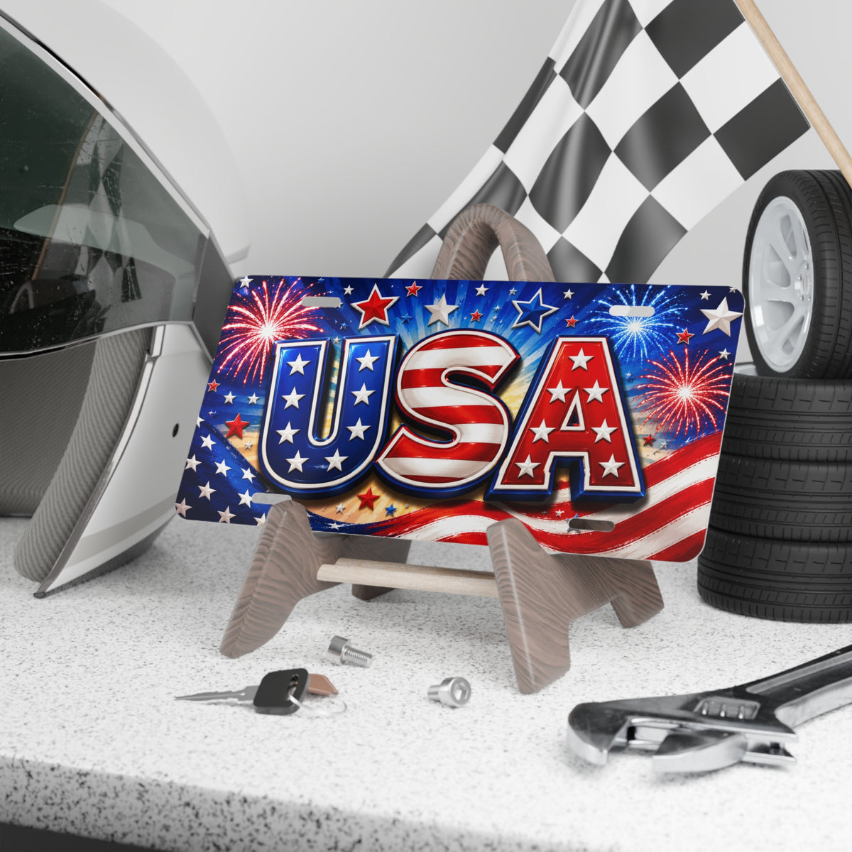 USA fireworks vanity plate | patriotic license plate