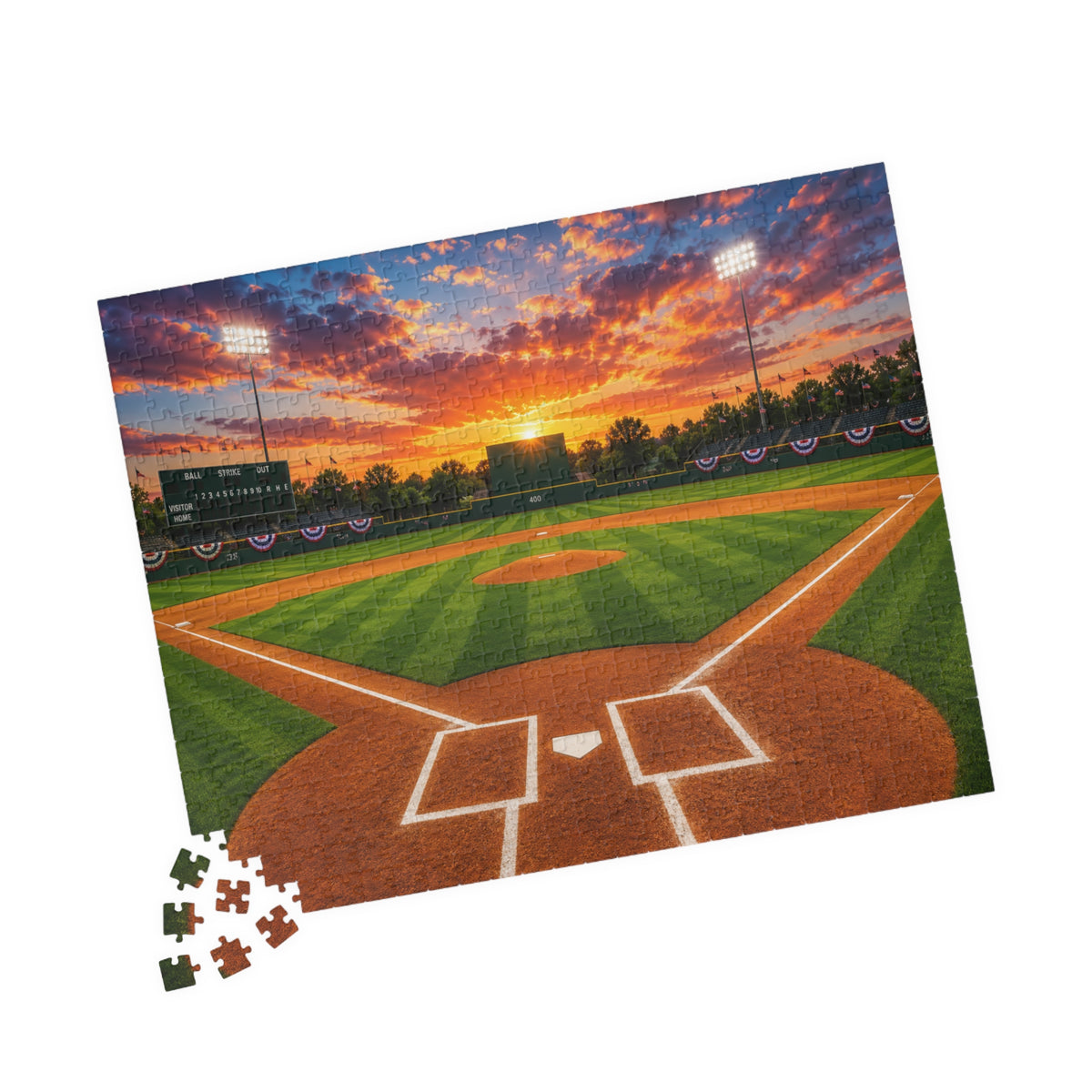 Sunset Baseball Field Jigsaw Puzzle — Stadium Scenery Puzzle (110/252/520/1014 pcs)