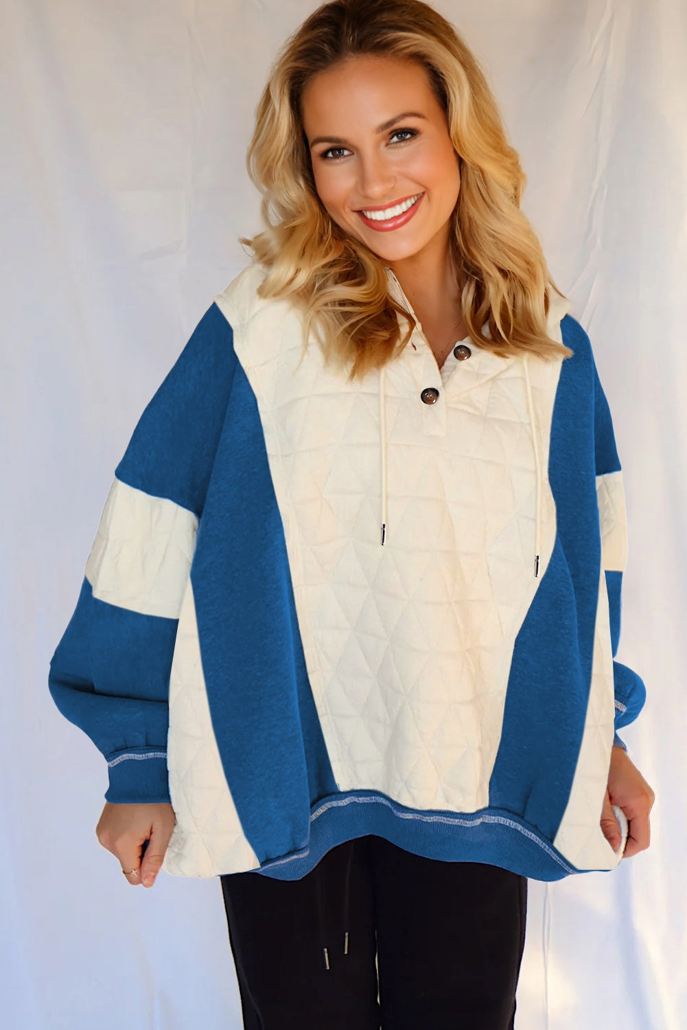 Colorblock Quilted Fleece Patchwork Oversize Hoodie