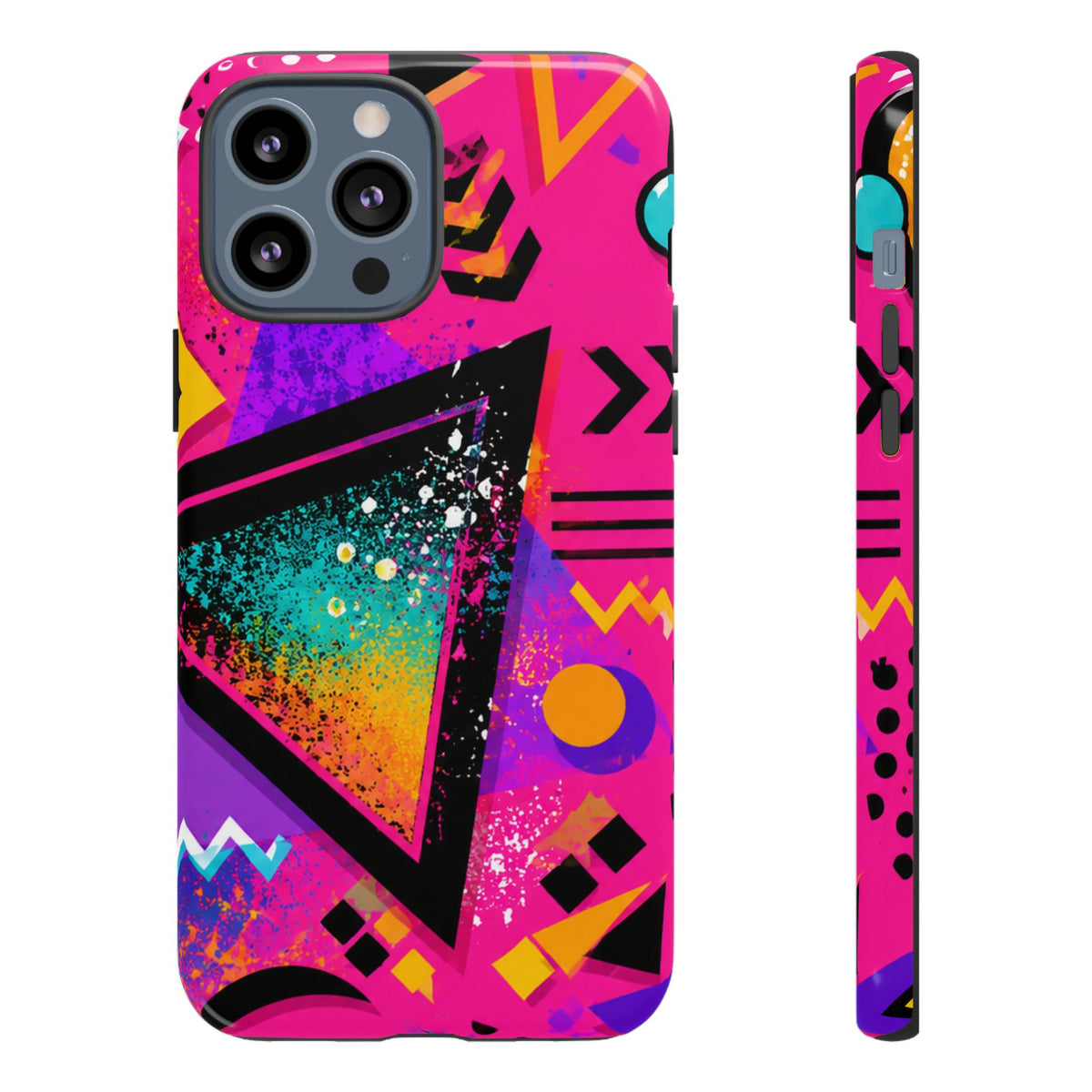 Retro 80s Geometric Phone Case — Neon Triangle Tough Case