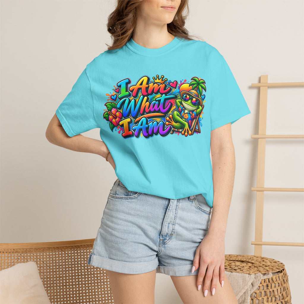 T-Shirt — "I Am What I Am" Colorful Tropical Frog Graphic Tee