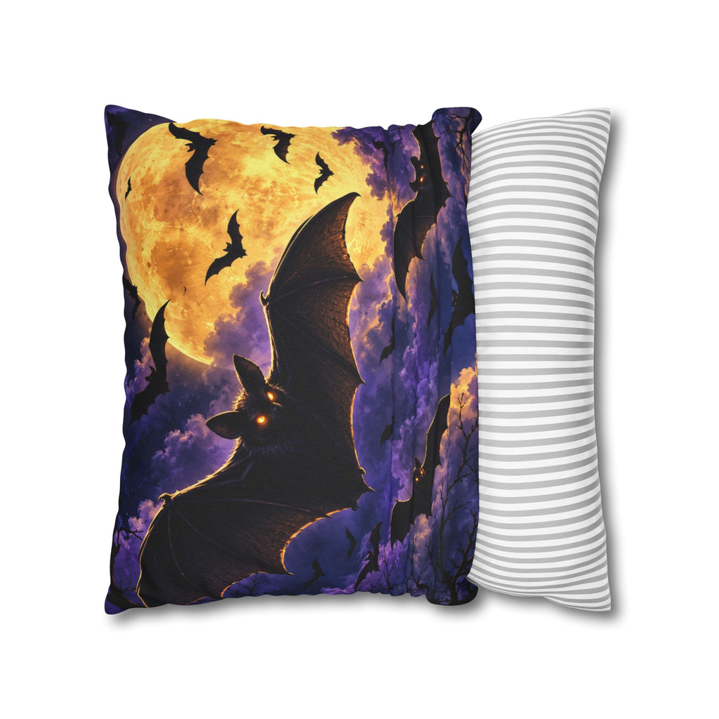 Halloween Bat Moon Pillowcase — Spooky Night Square Throw Pillow Cover