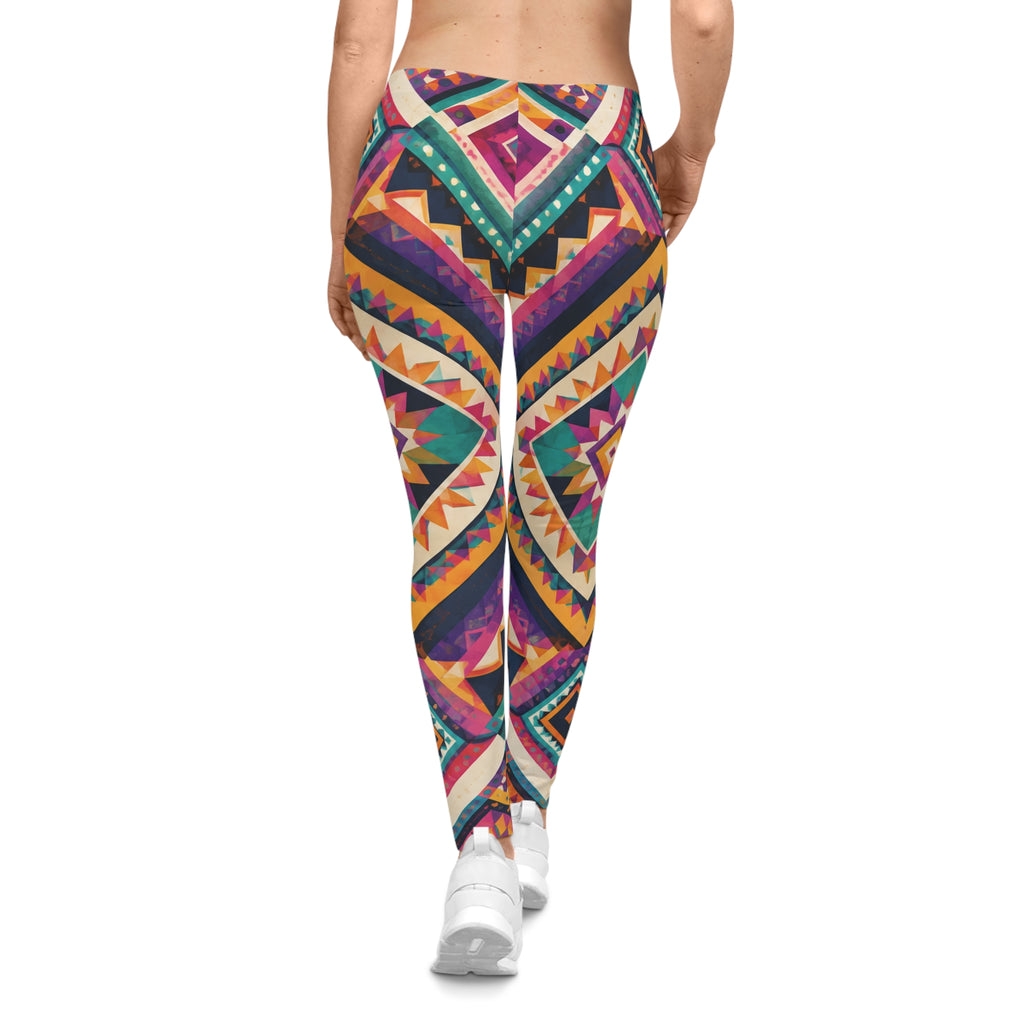Boho Aztec Print Leggings — Colorful Geometric All-Over Print for Everyday Wear