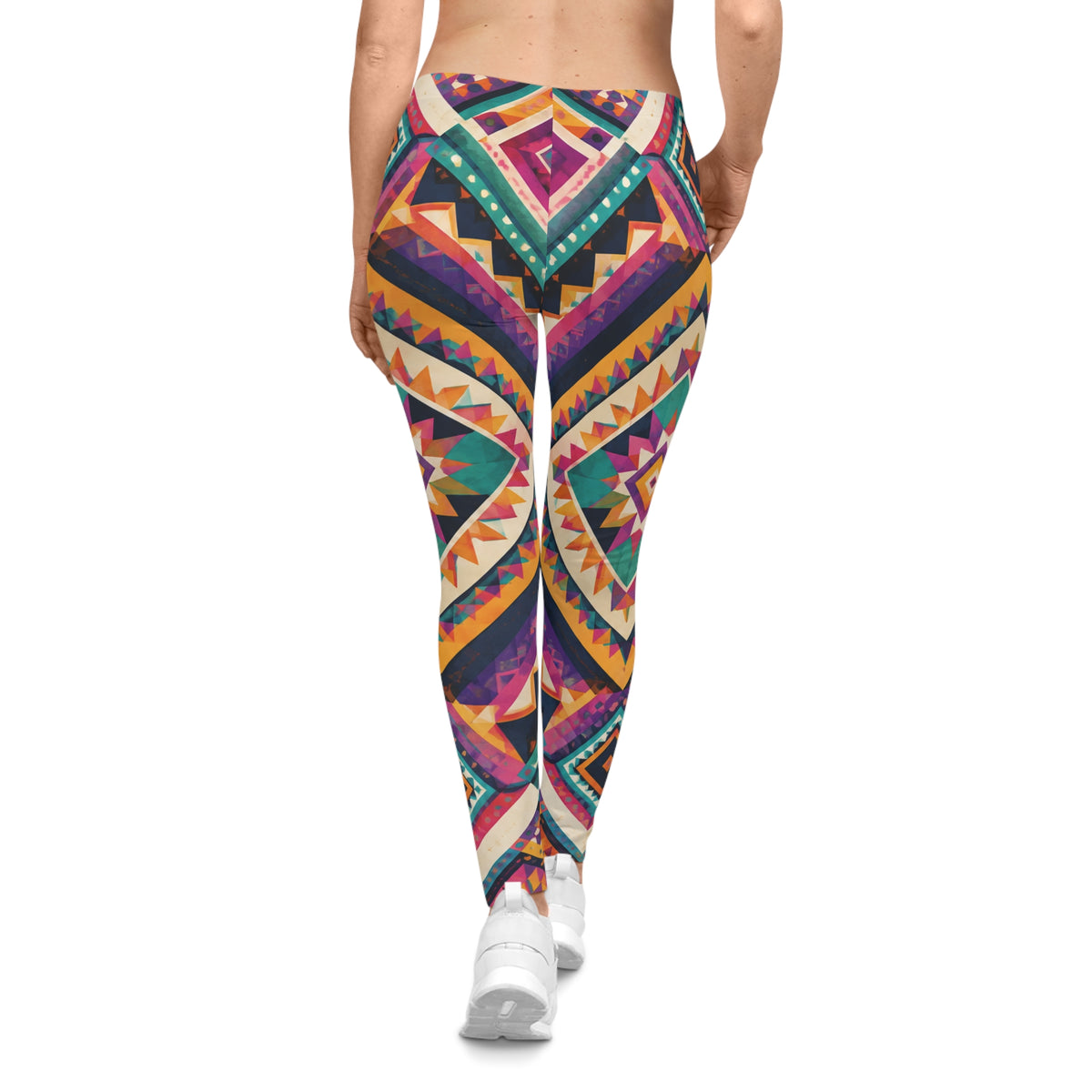 Boho Aztec Print Leggings — Colorful Geometric All-Over Print for Everyday Wear