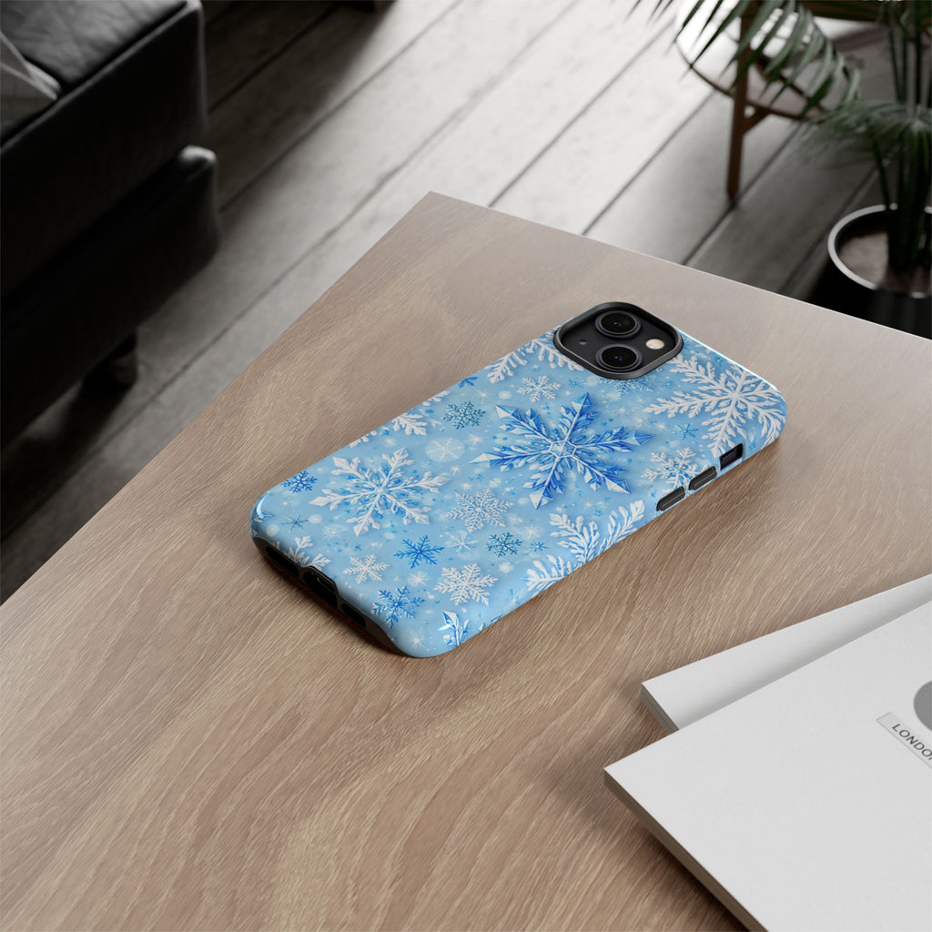 Winter Snowflake Tough Phone Case — Blue Holiday Protective Cover