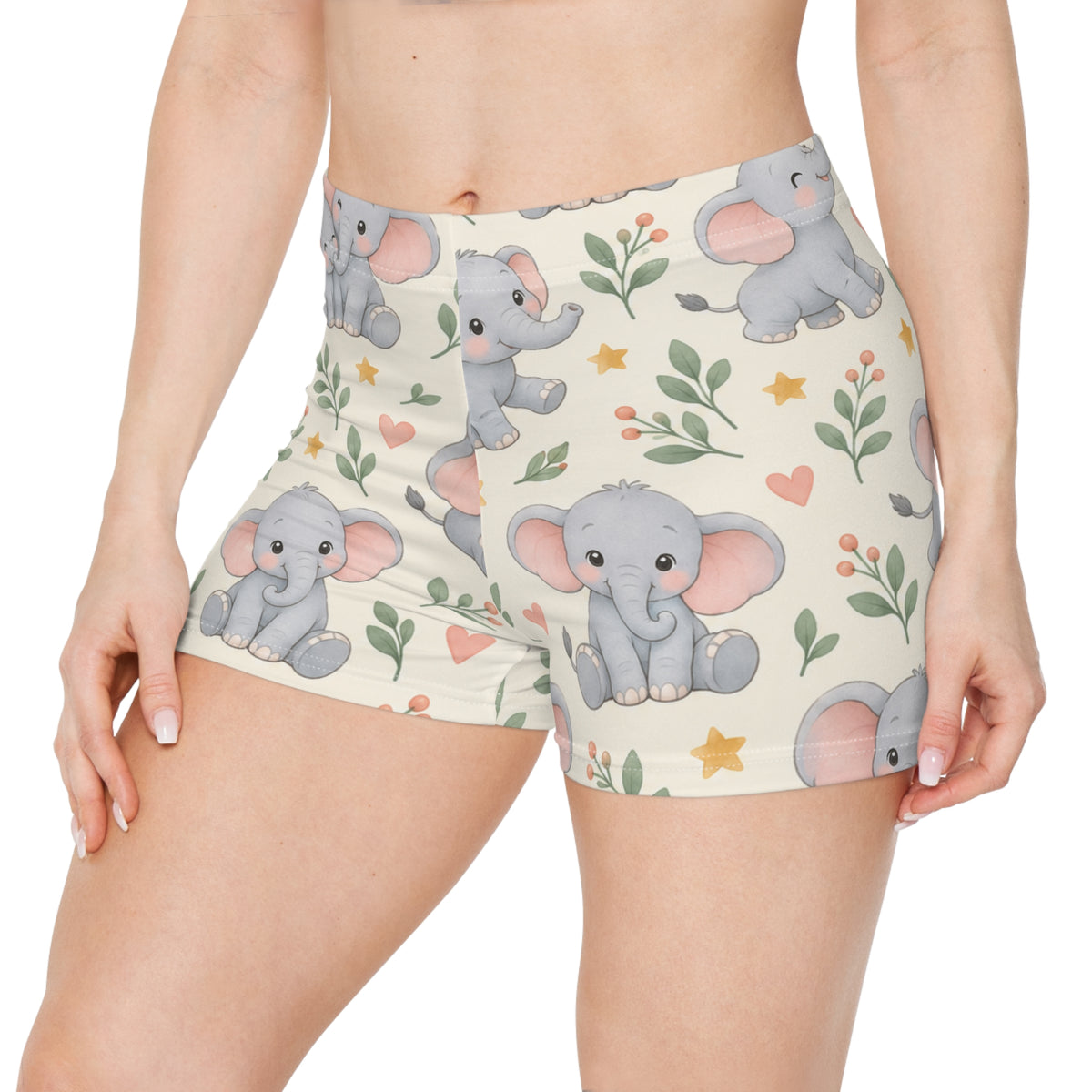 Cute Baby Elephant Print Women's Shorts — Pastel Nursery Animal Swim & Lounge Shorts