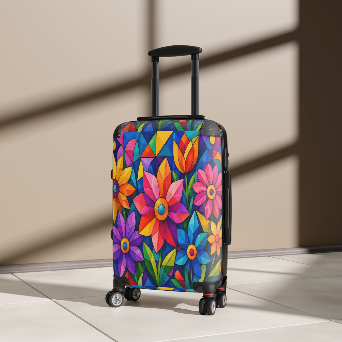 Colorful Floral Carry-On Suitcase – Vibrant Stained-Glass Flower Travel Luggage