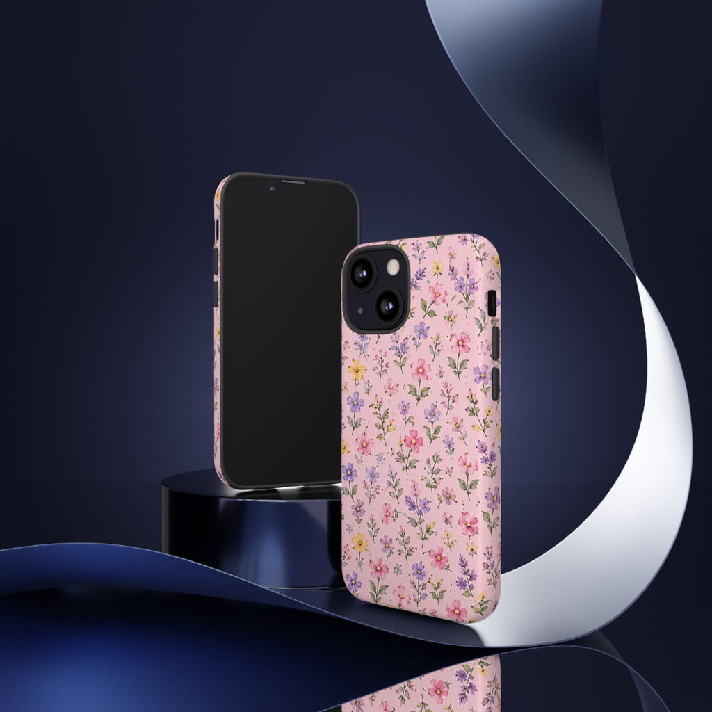 Floral Pink Tough Phone Case — Pastel Wildflower Protective Case