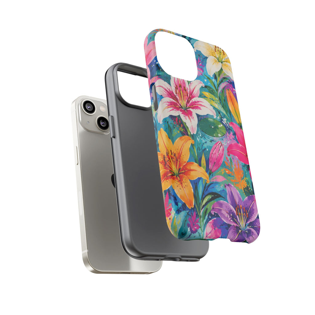 Floral Lily Tough Phone Case — Colorful Tropical Flower Protective Cover