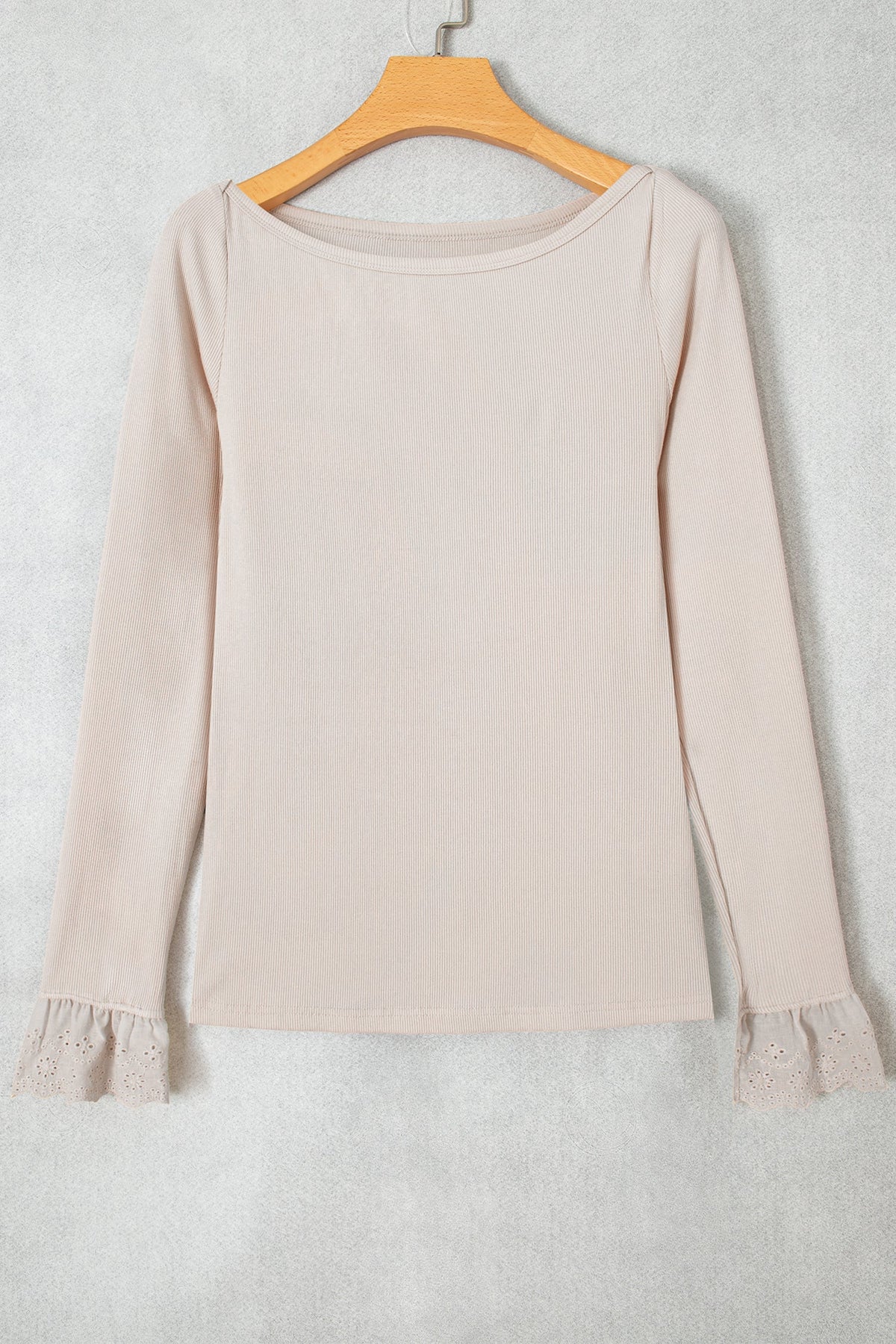 Lace Cuff Patchwork Round Neck Long Sleeve Top