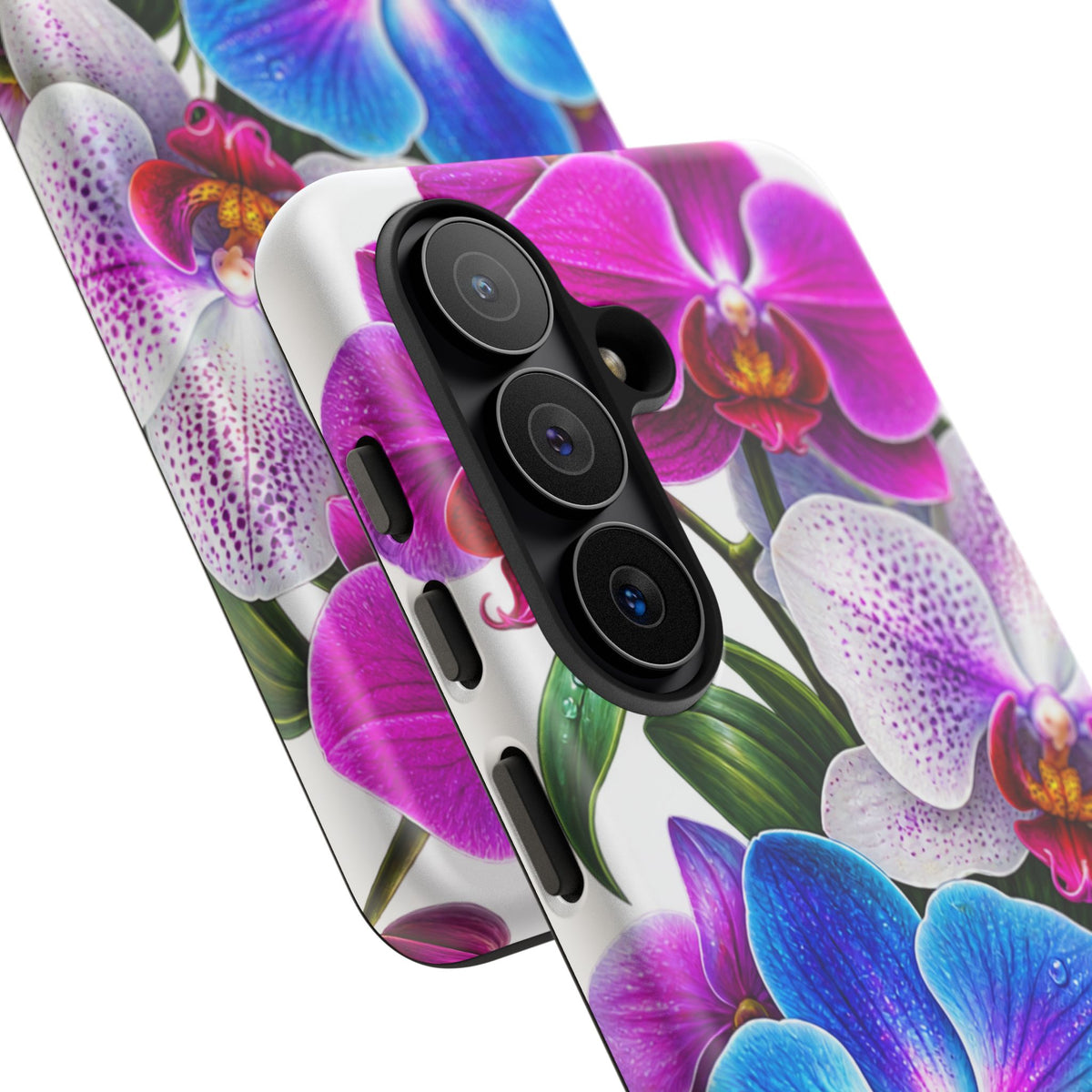 Orchid Floral Tough Phone Case – Vibrant Blue & Pink Orchid Protective Cover