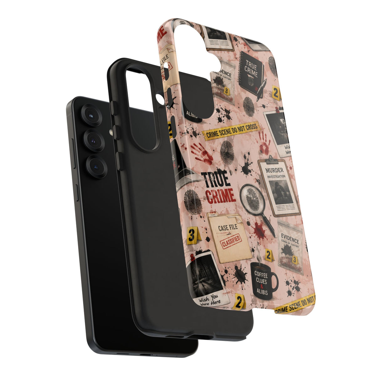 True Crime Pattern Phone Case – Detective Evidence, Crime Scene Tape & 'True Crime' Design