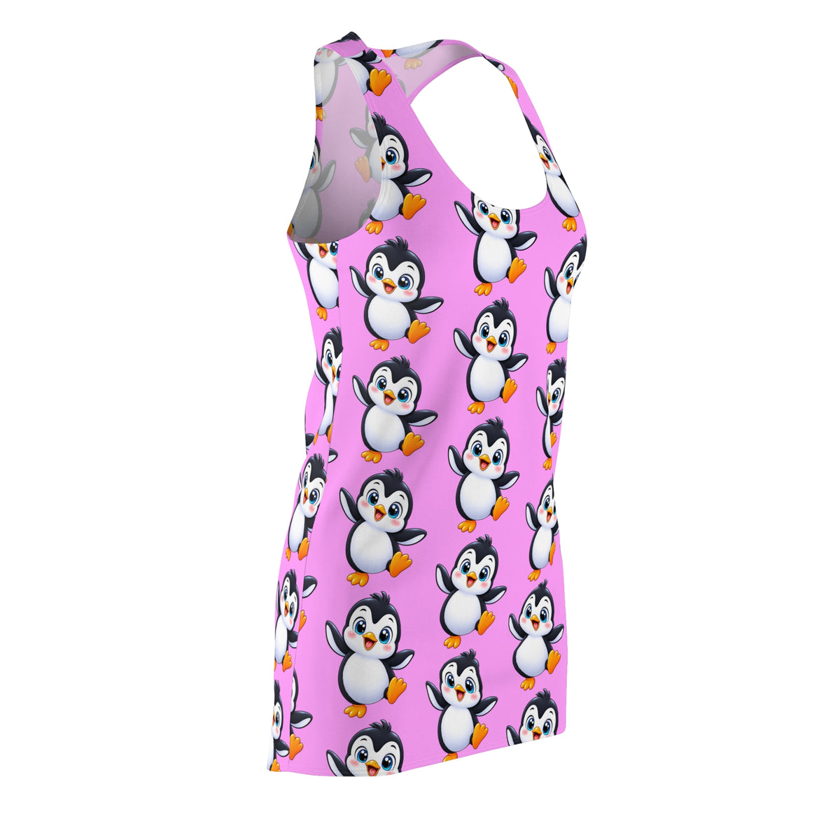 Cute Penguin Pattern Racerback Dress | Pink All-Over Print