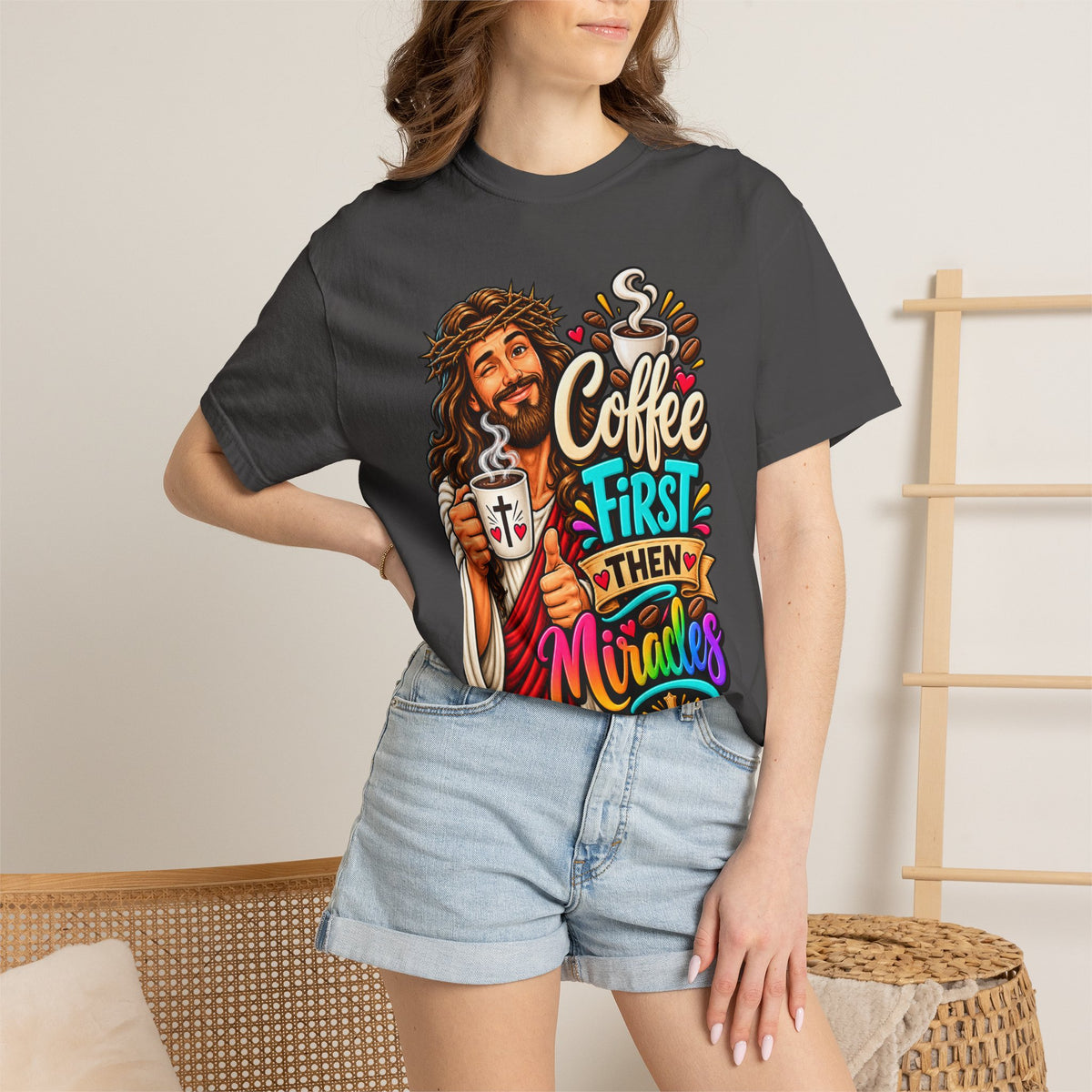 Coffee First Then Miracles Jesus T-Shirt