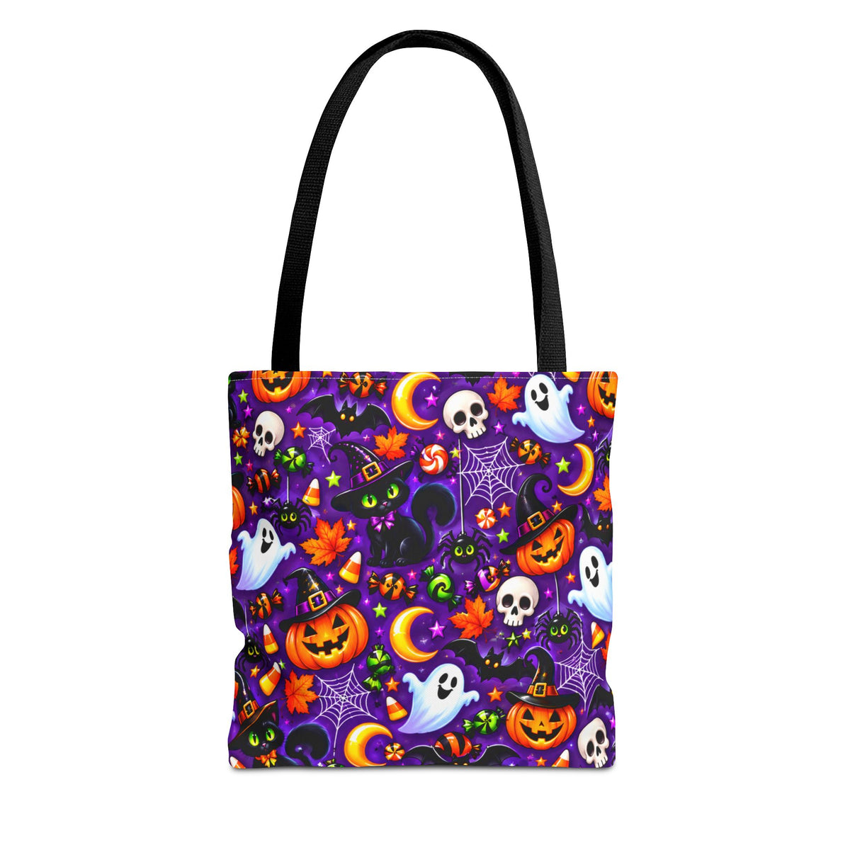 Halloween Pattern Tote Bag — Cute Ghosts, Pumpkins & Skulls All-Over Print