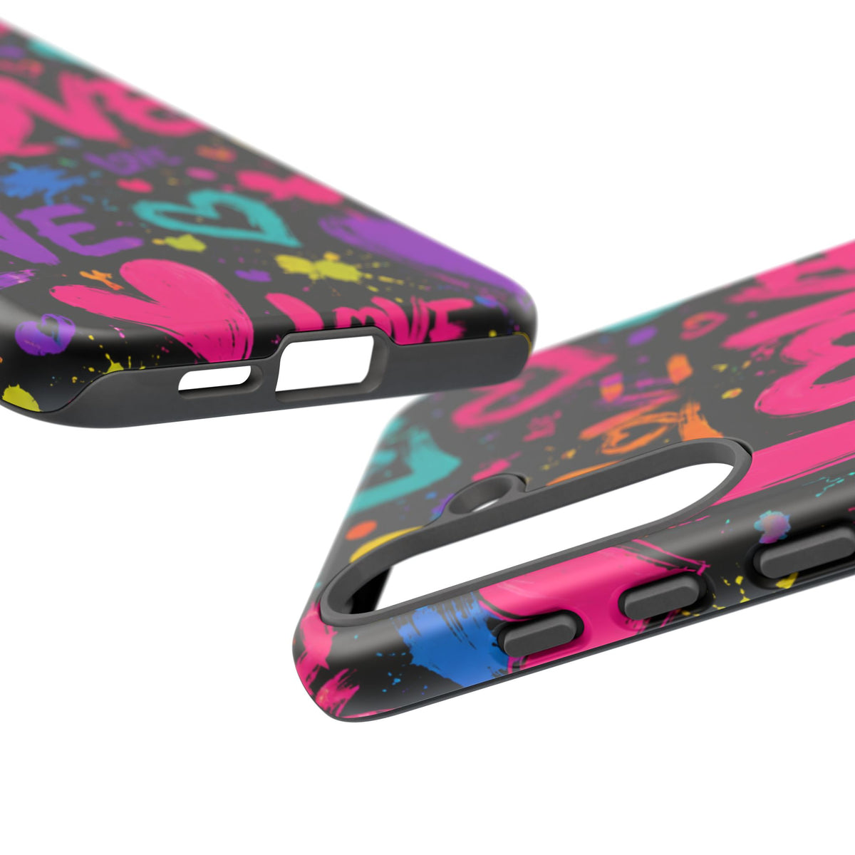 Phone Case — Neon Graffiti "Love" Hearts Protective Tough Case