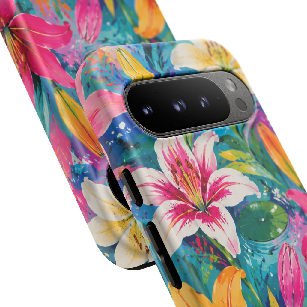 Floral Lily Tough Phone Case — Colorful Tropical Flower Protective Cover