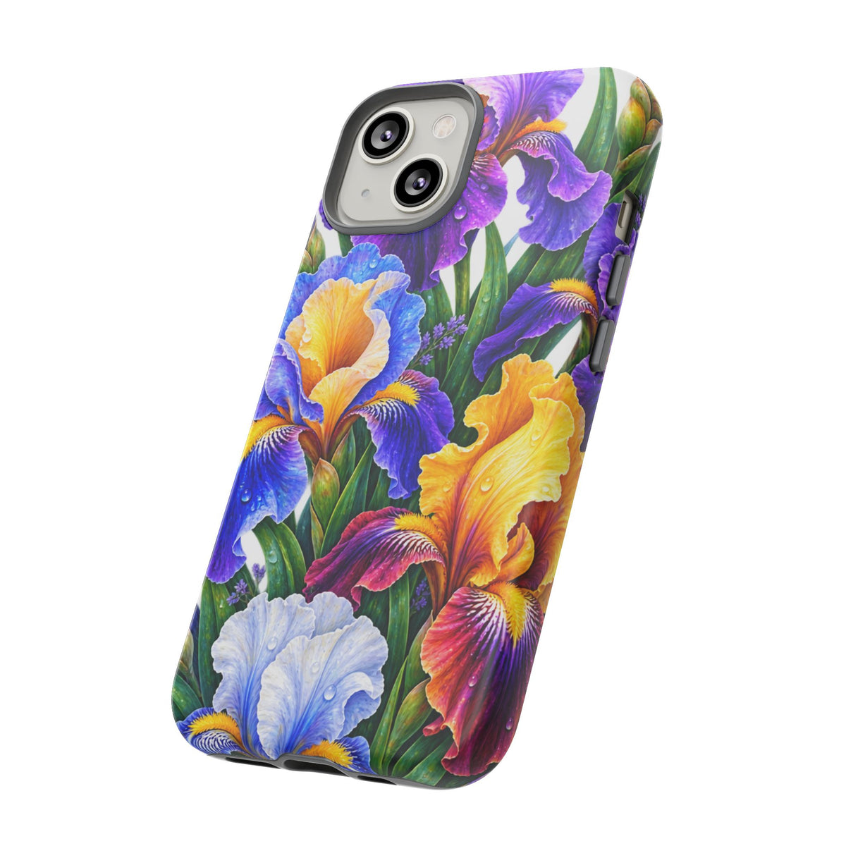 Floral Iris Tough Phone Case — Colorful Watercolor Iris Protective Cover