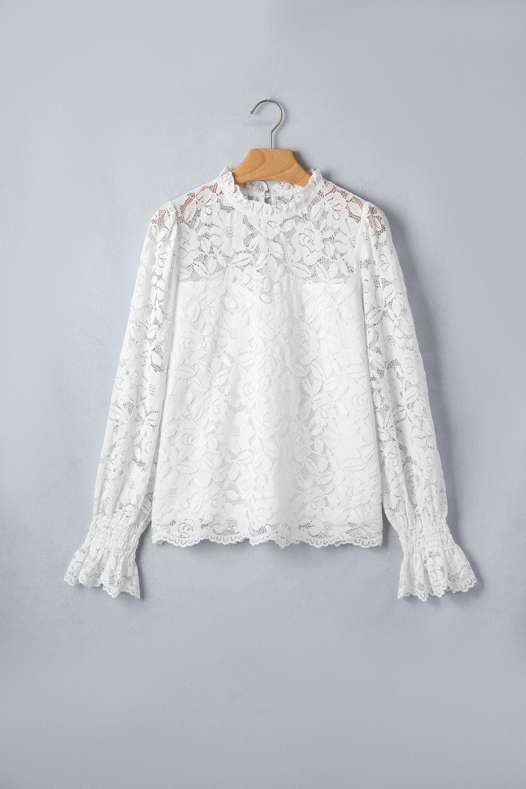 Lace Ruffle Round Neck Flounce Sleeve Blouse