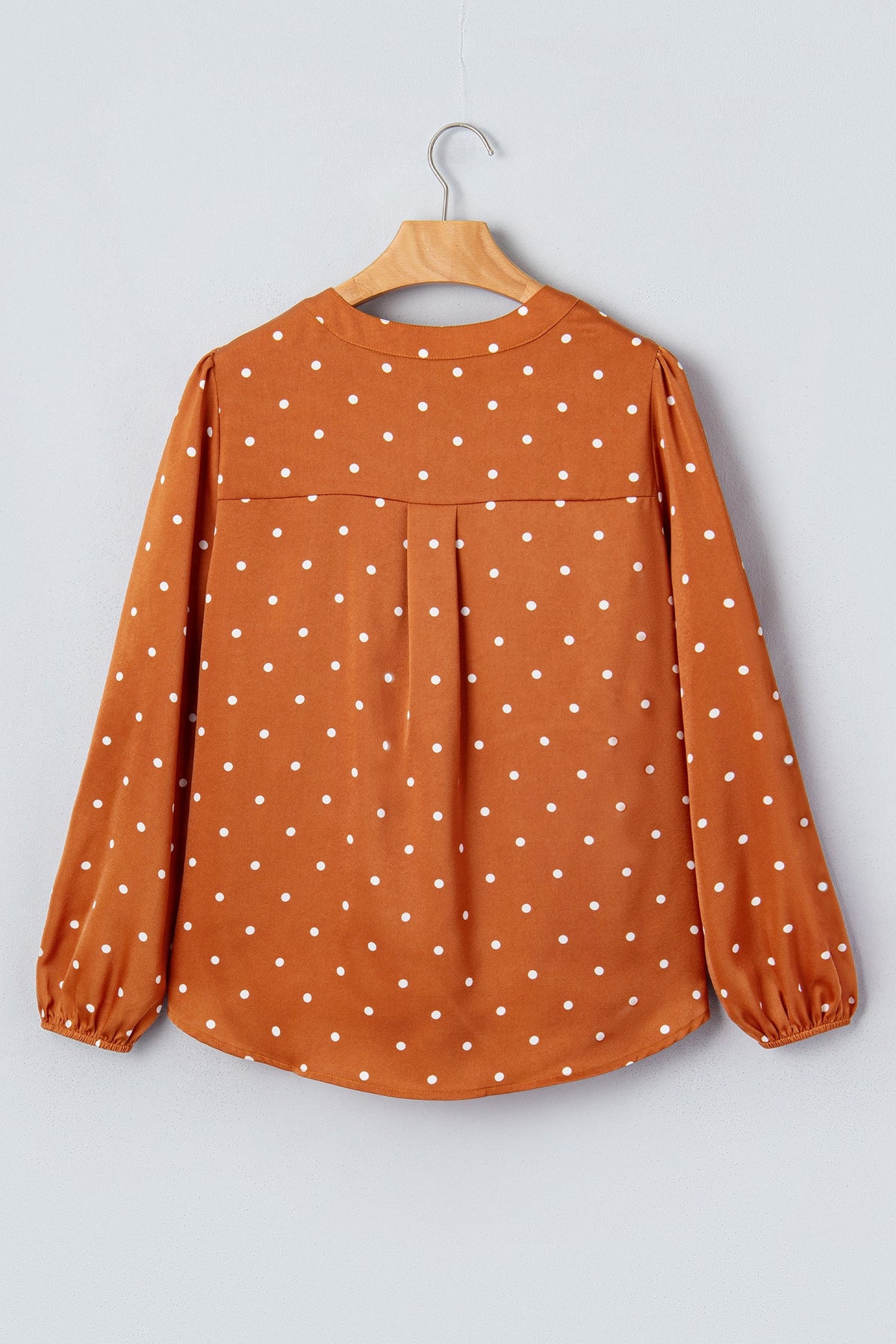 Polka Dot Half Button V-Neck Long Sleeve Blouse