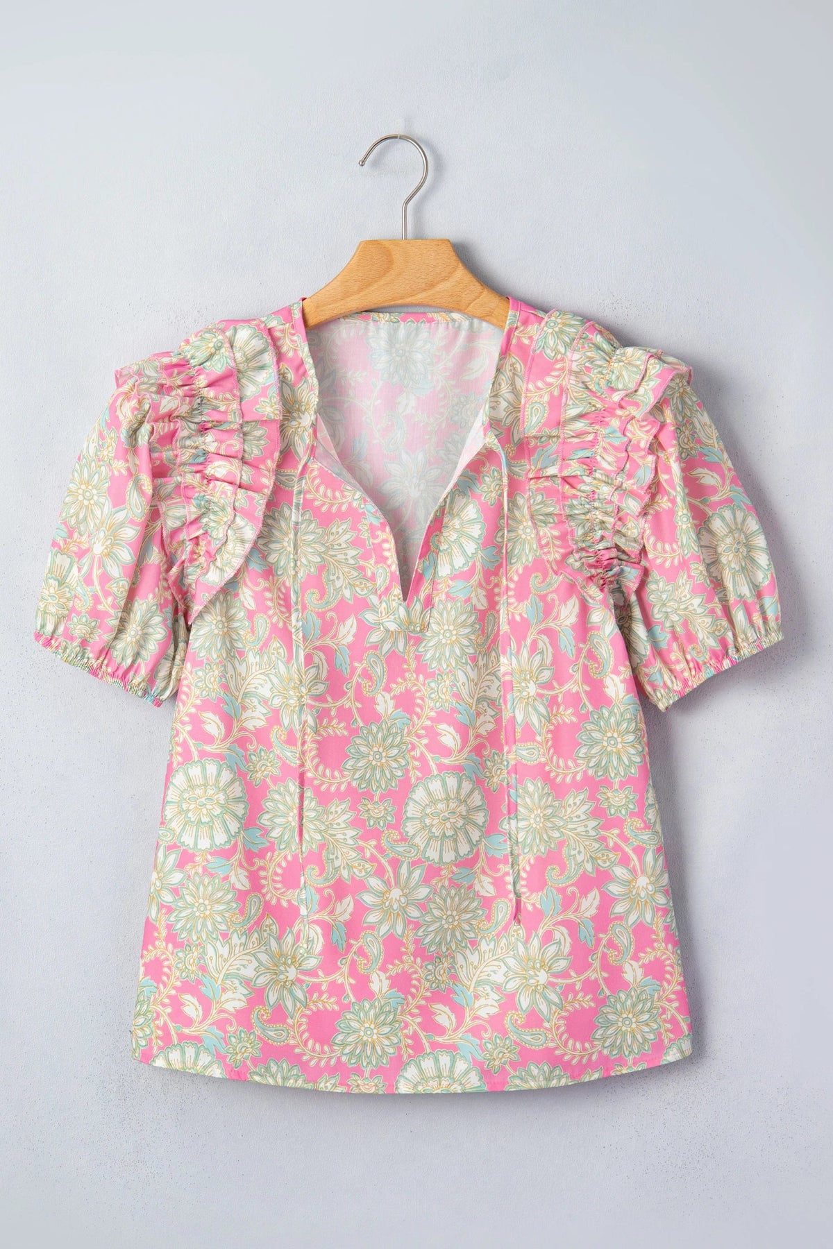 Floral Tie Neck Puff Sleeve Blouse