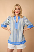 Stripe Colorblock V-Neck Short Sleeve Blouse