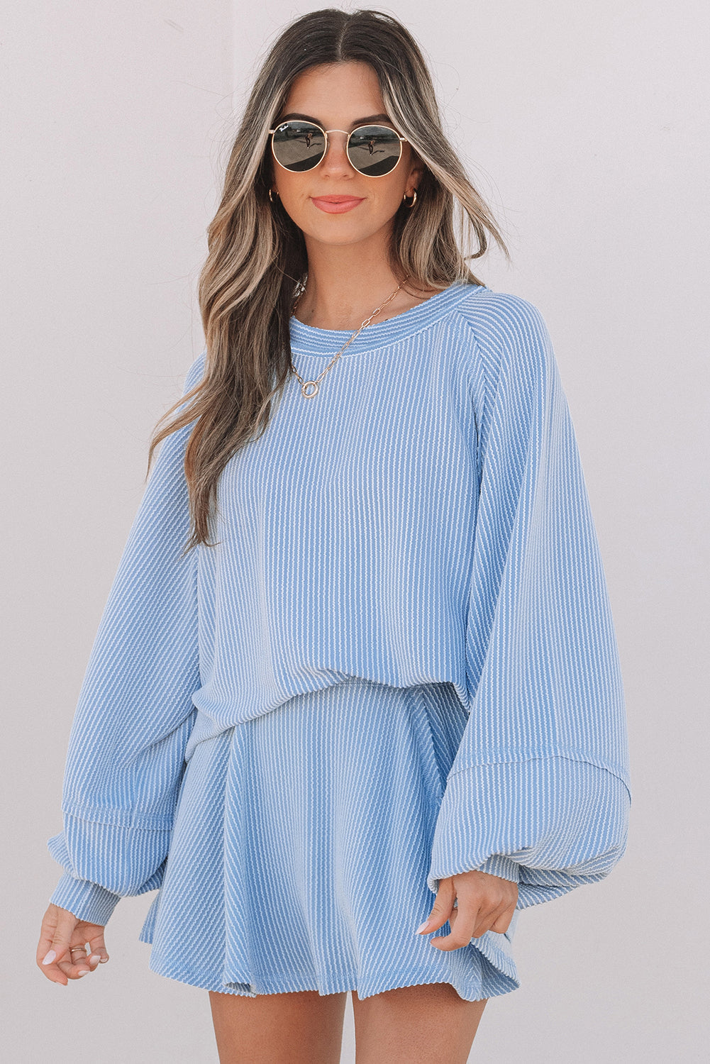Corded Top and Ruffle Mini Skort Set