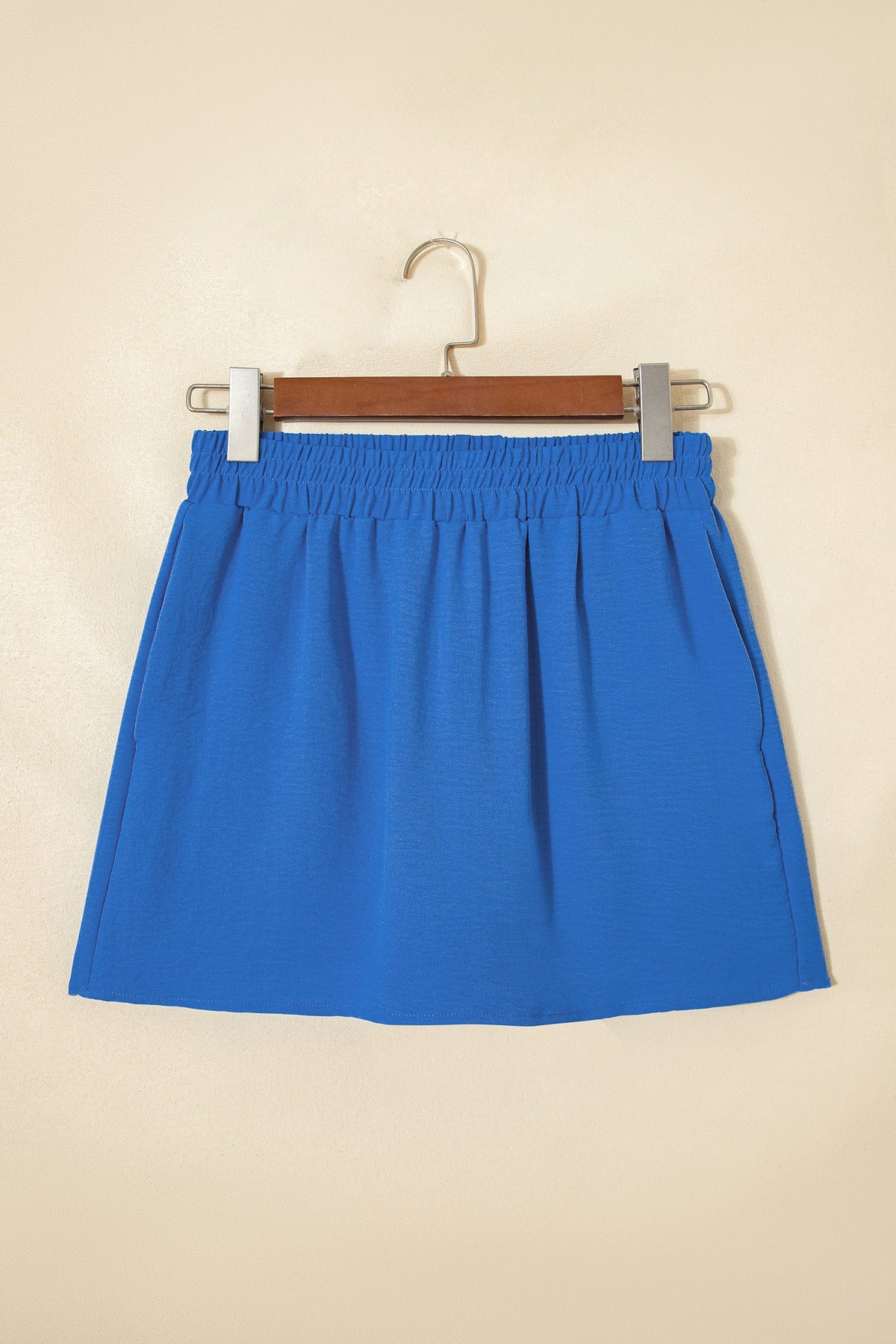 Solid Crinkle Textured Elastic Waist Skort