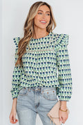 Floral Lace Trim Ruffle Long Sleeve Blouse