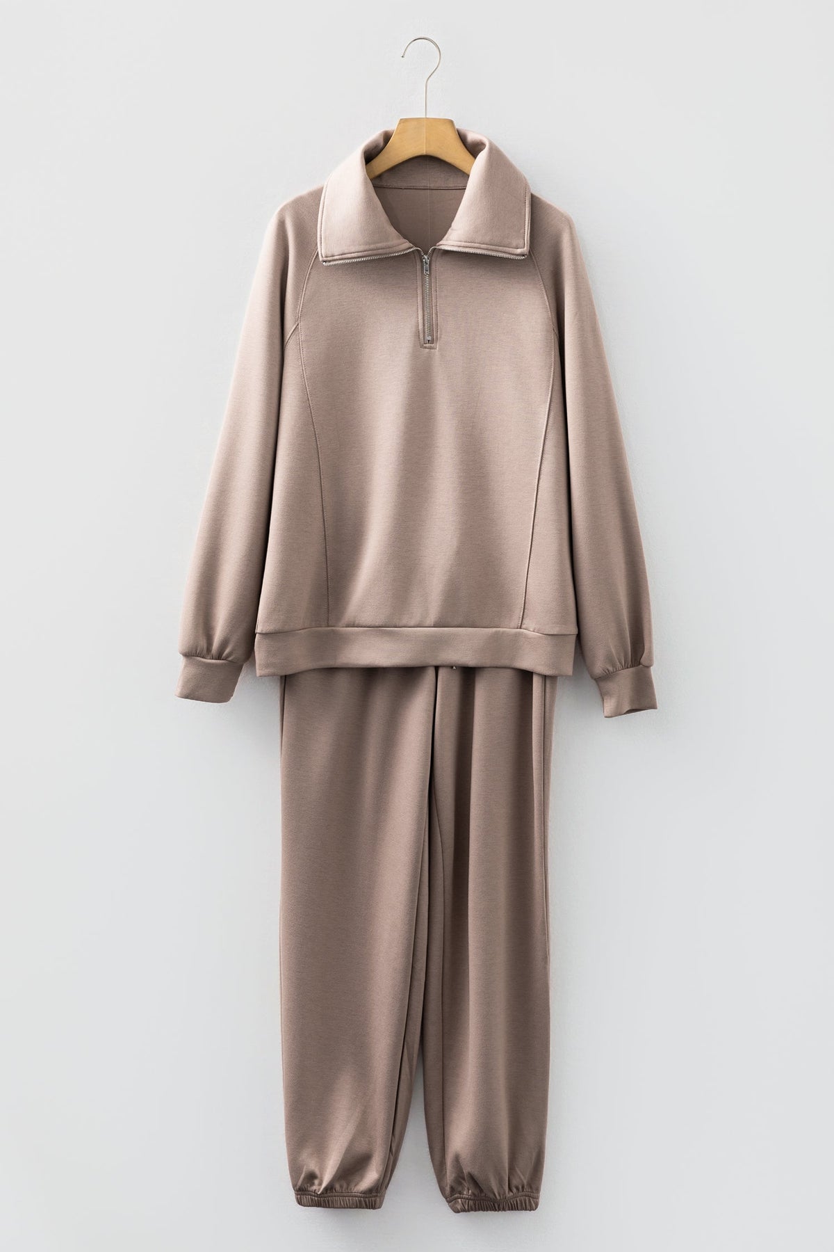 Solid Quarter-Zip Top and Drawstring Pants Set