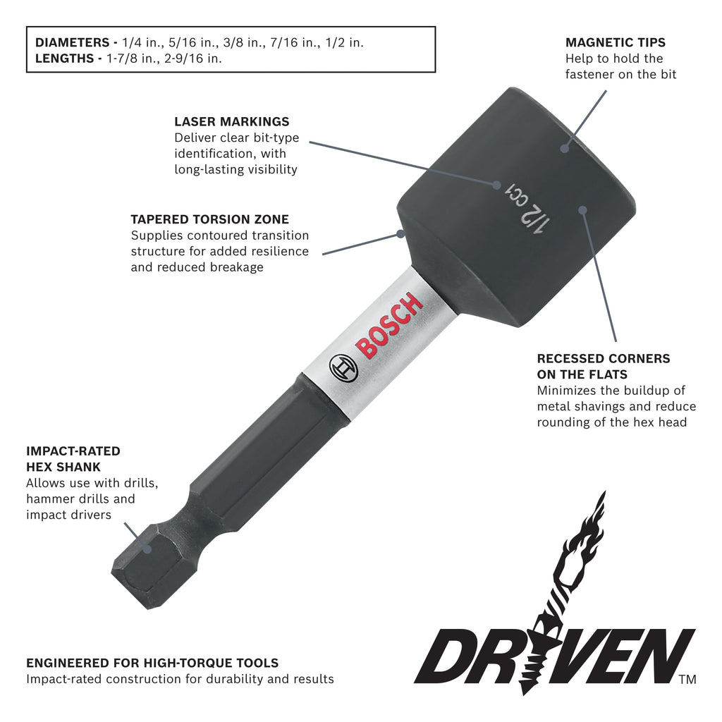 BOSCH ITDNS516 Driven 5/16 In. x 1-7/8 In. Impact Nutsetter
