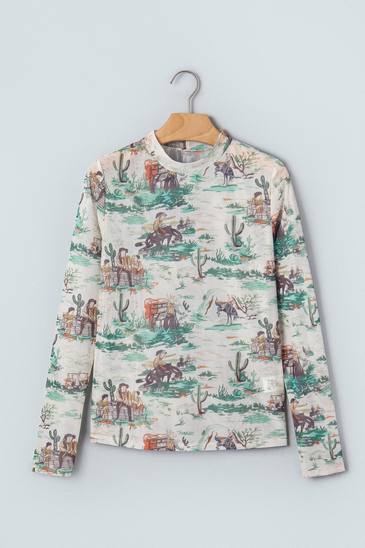 Western Long Sleeve Round Neck Slim Top