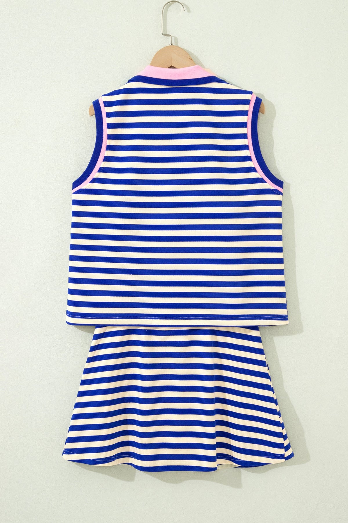 Stripe Textured Zip Collar Top & Skort Set