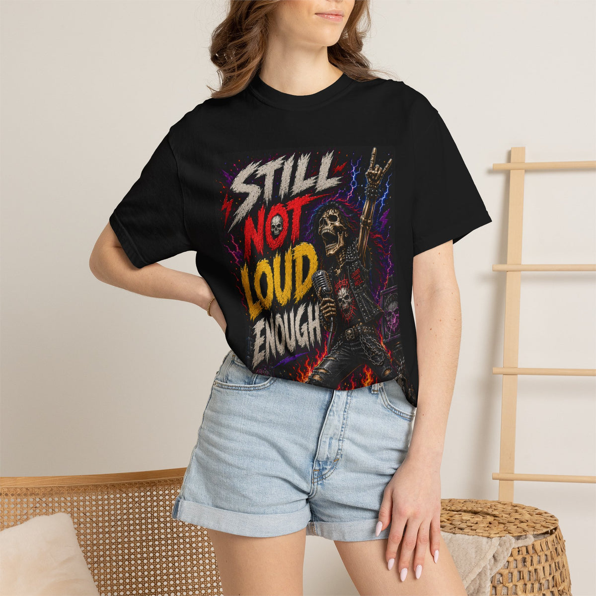 Still Not Loud Enough Skull Guitarist T-shirt | Heavy Metal Rock