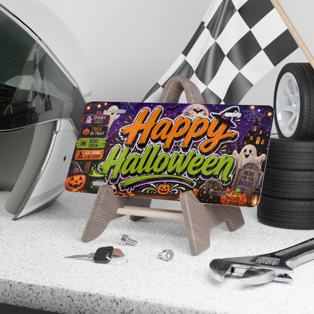 Happy Halloween Vanity Plate | Spooky Ghosts Pumpkins License Tag