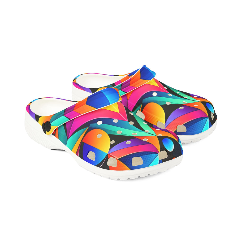 Colorful Abstract Geometric Clogs — Vibrant EVA Foam Slip-On Shoes