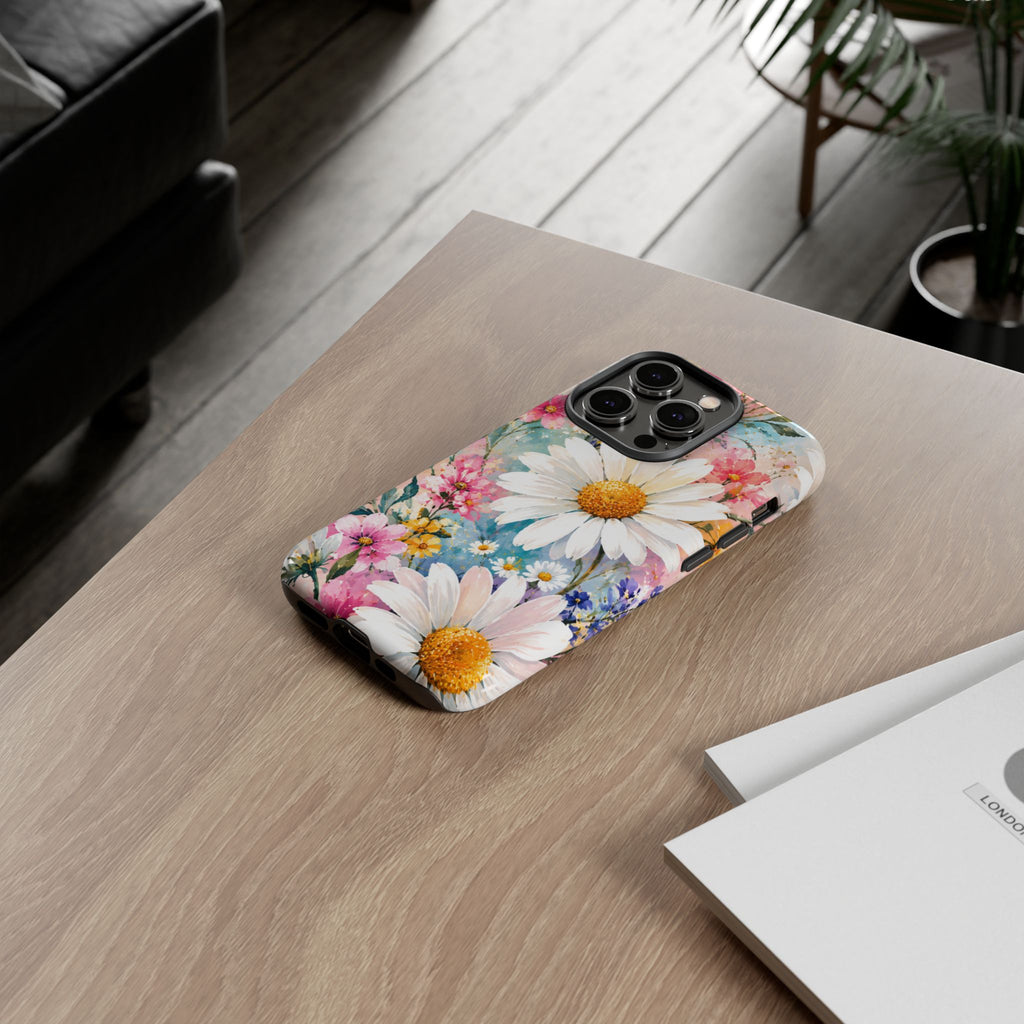 Floral Daisy Phone Case — Watercolor Daisies Protective Tough Case