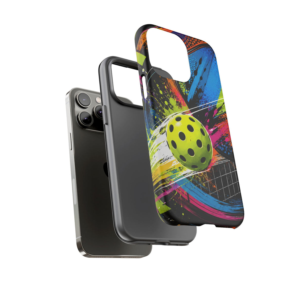 Pickleball Phone Case – Neon Paddle & Ball Splash Tough Case