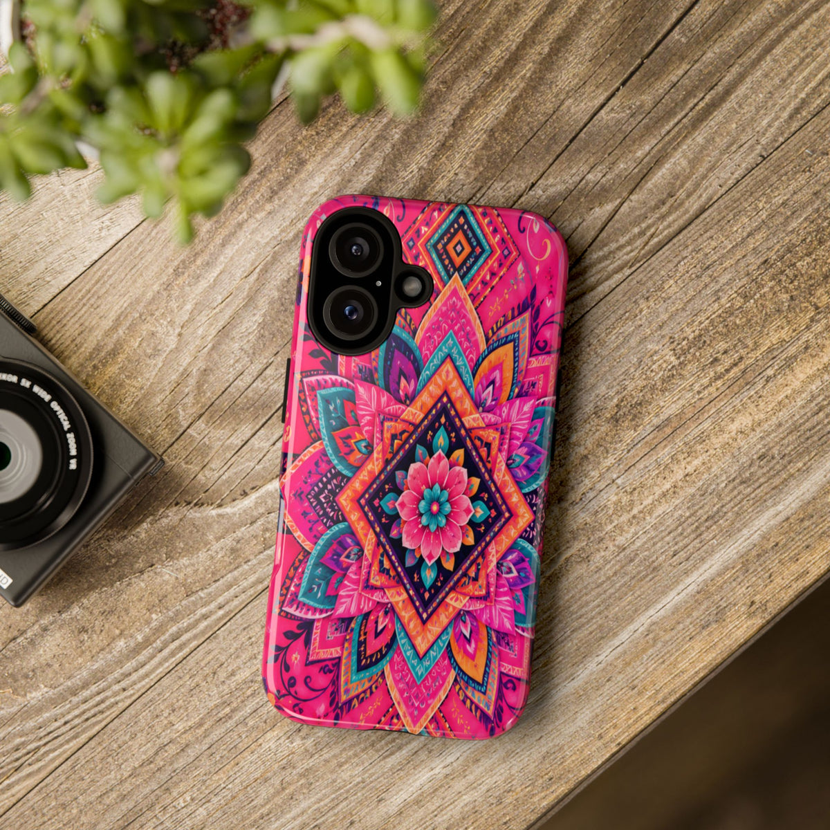 Floral Mandala Tough Phone Case — Pink Boho Protective Cover