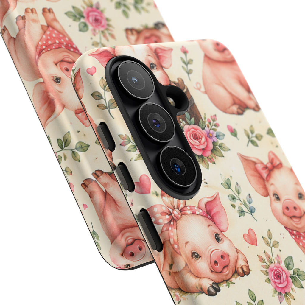 Cute Pink Piglet Phone Case — Vintage Floral Farm Animal iPhone Cover