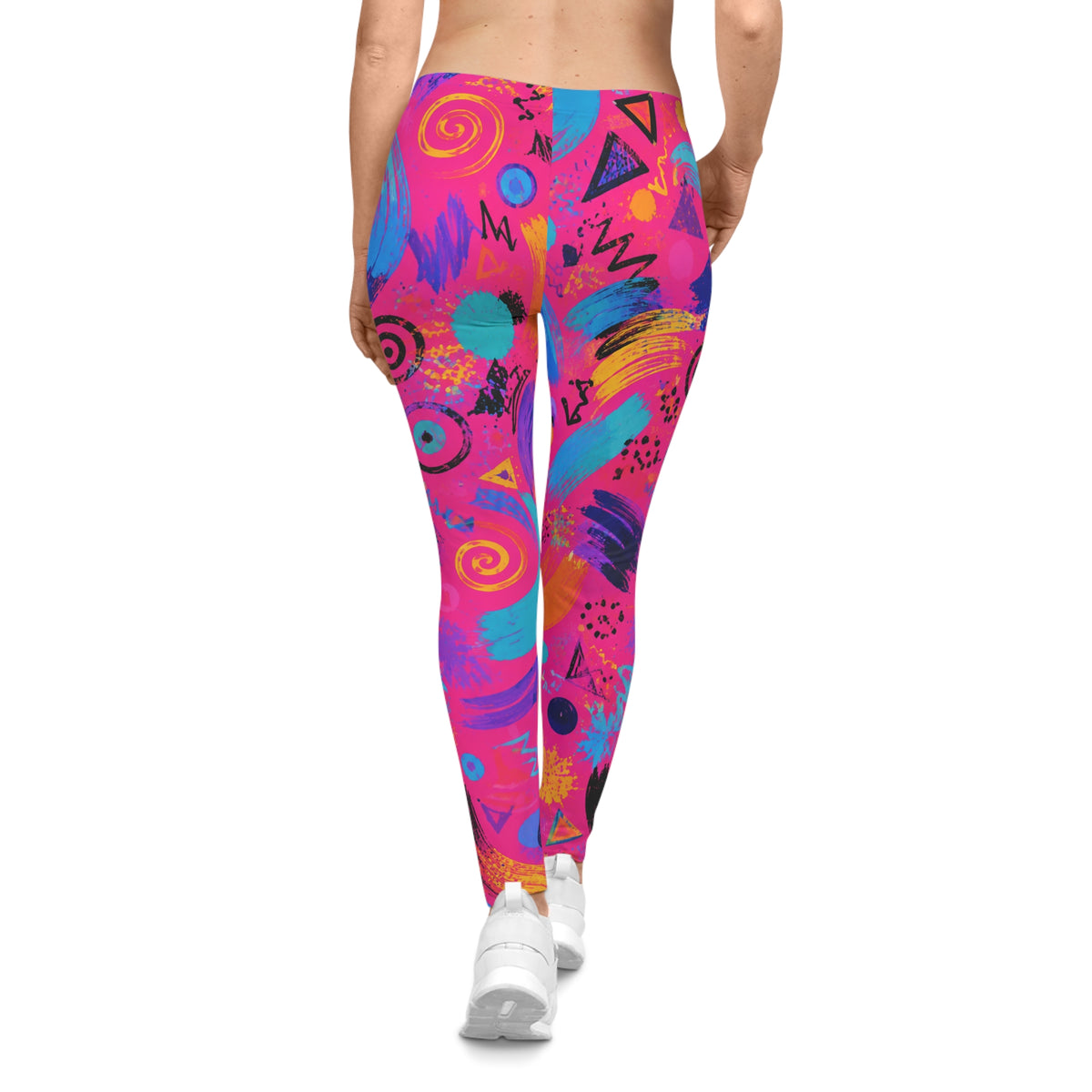 Neon 90s Abstract Print Leggings — Retro Bright All-Over-Print Activewear