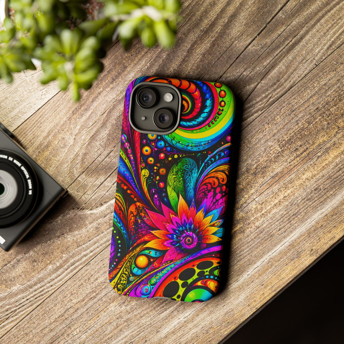 Psychedelic Floral Phone Case — Vibrant Swirl Tough Protective Cover