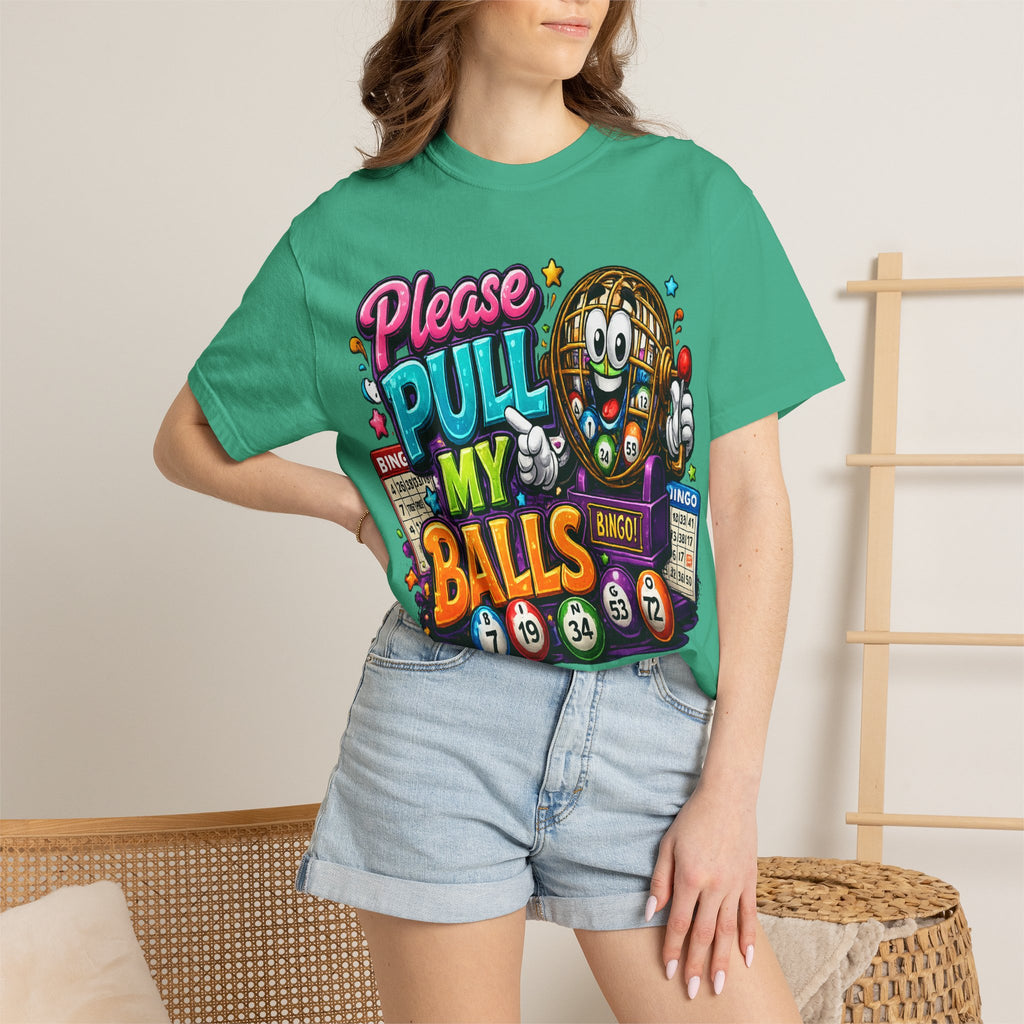Please Pull My Balls bingo T-Shirt | Funny Lottery Ball Cartoon