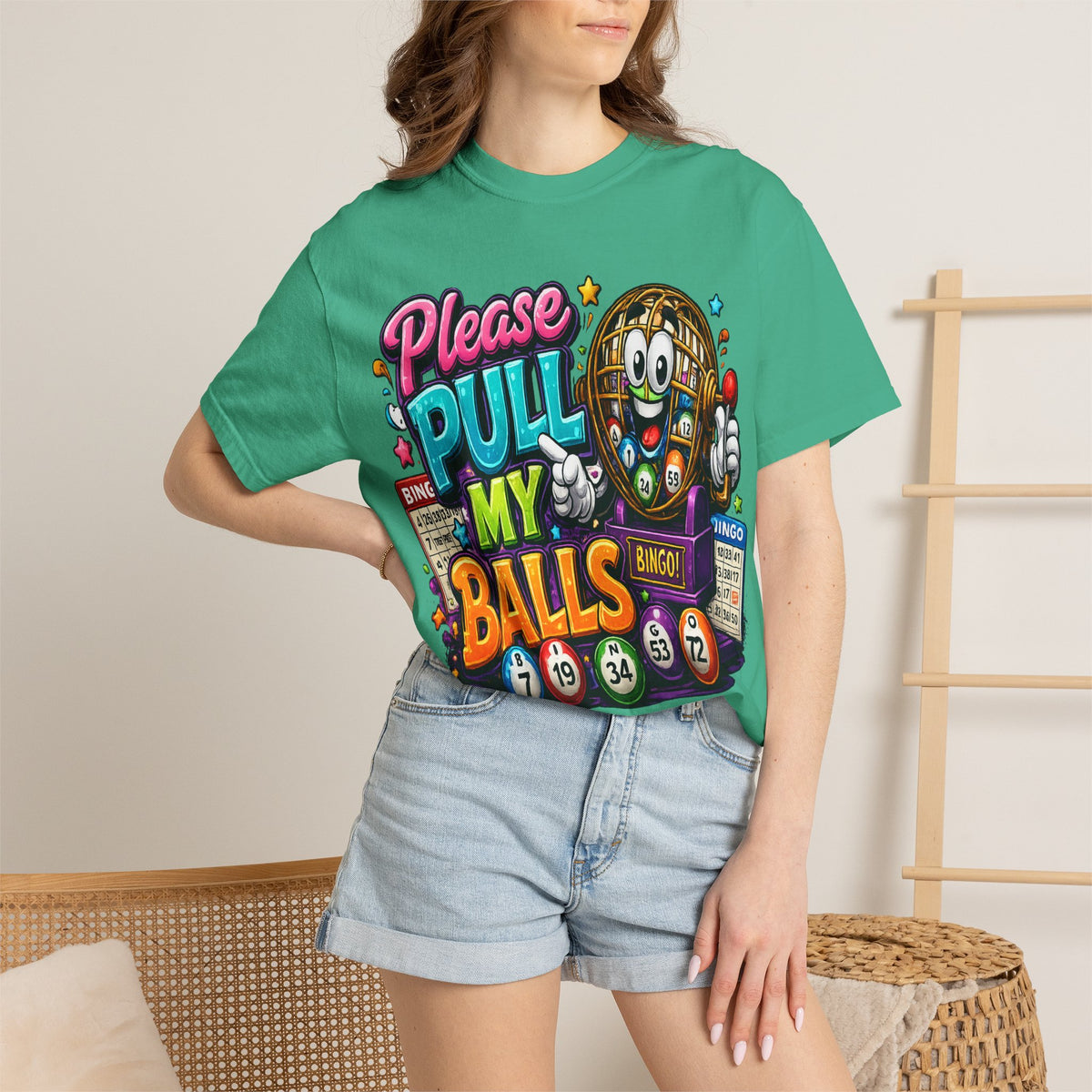 Please Pull My Balls bingo T-Shirt | Funny Lottery Ball Cartoon