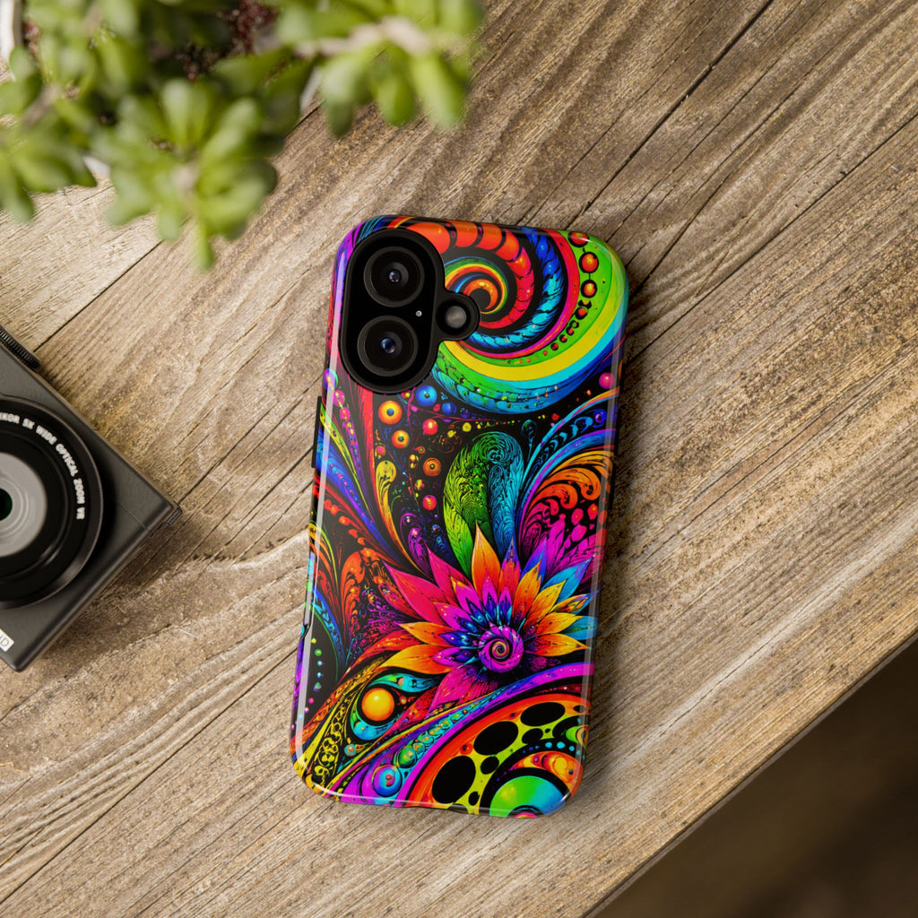Psychedelic Floral Phone Case — Vibrant Swirl Tough Protective Cover
