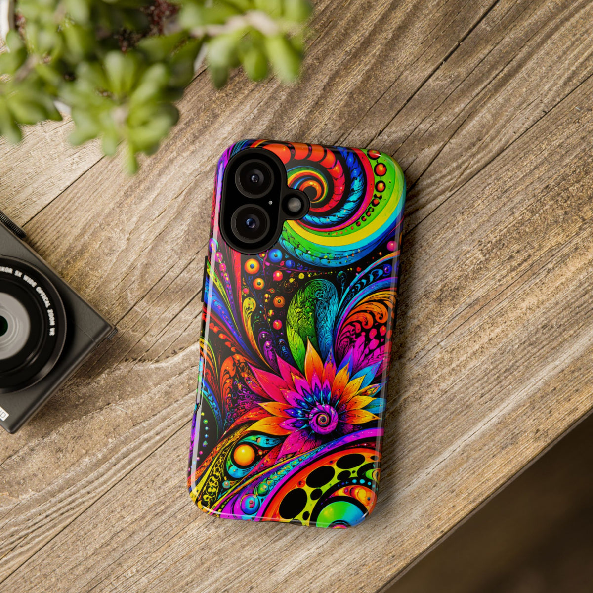Psychedelic Floral Phone Case — Vibrant Swirl Tough Protective Cover