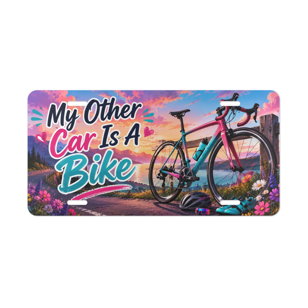 My Other Car Is A Bike Vanity Plate | Bicycle Sunset License Plate