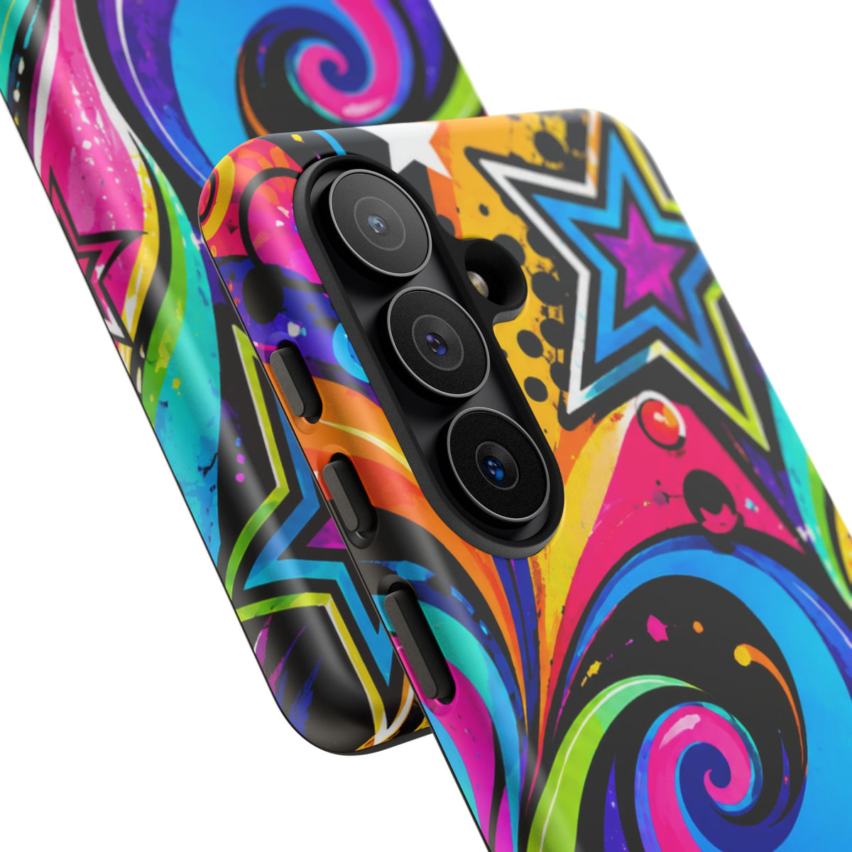 Psychedelic Swirl Phone Case — Bold Retro Stars & Neon Pop Art Tough Case