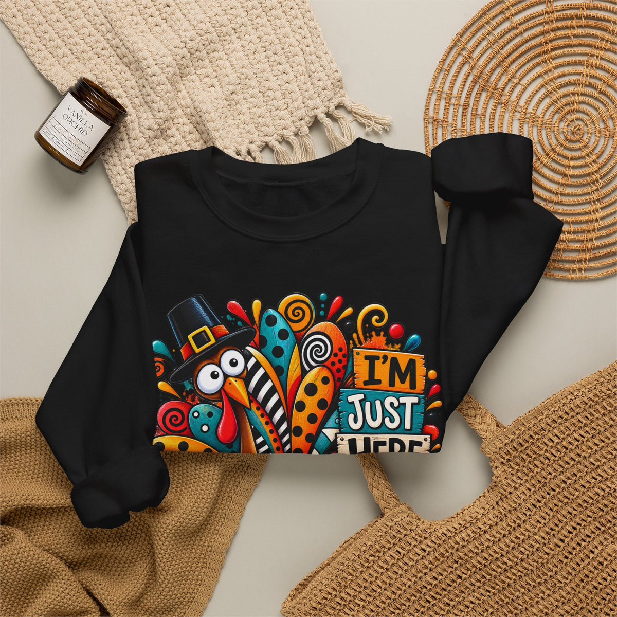 Thanksgiving Sweatshirt — "I'm Just Here for the Stuffing" Turkey Crewneck