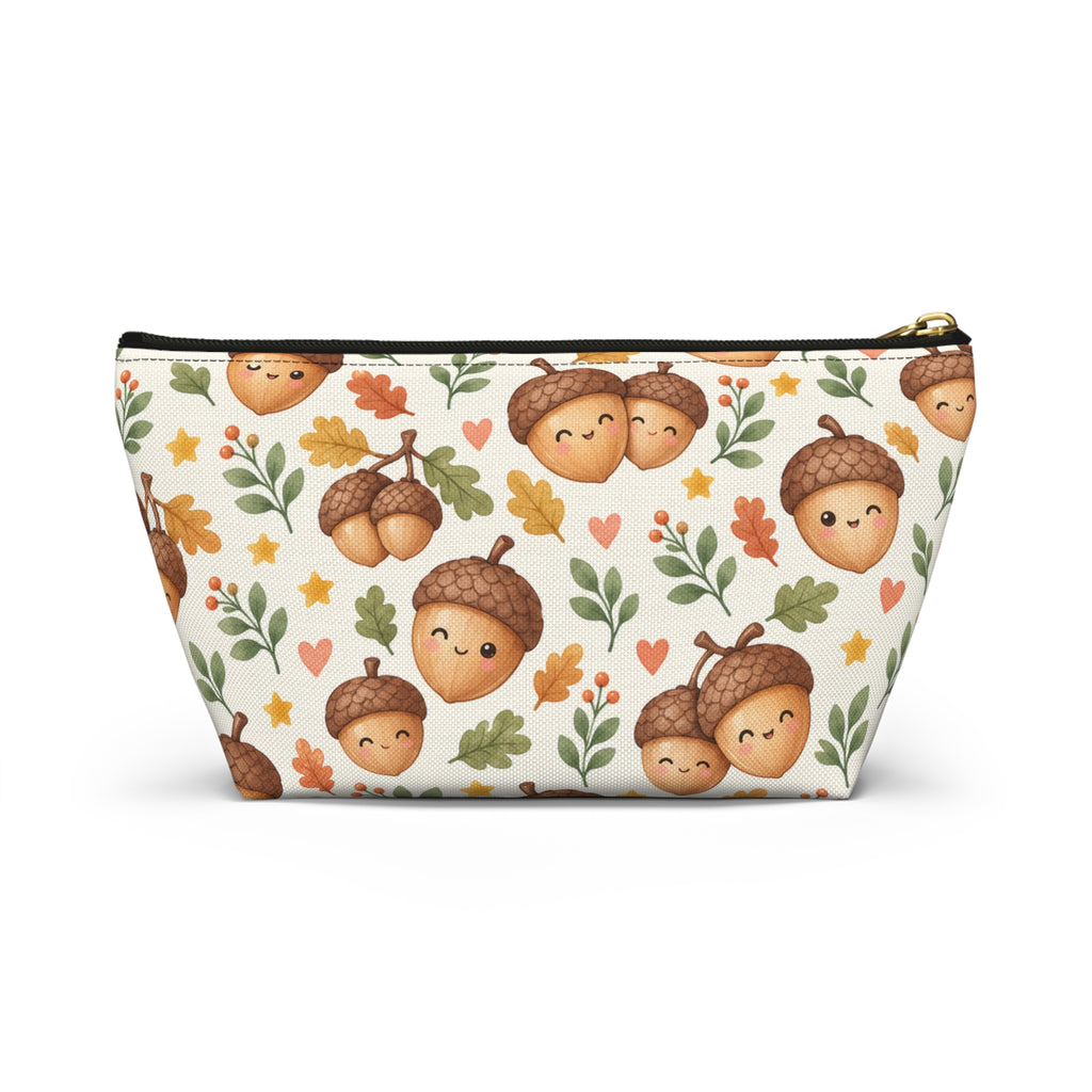Cute Acorn Pattern Accessory Pouch | Autumn Leaves T-Bottom